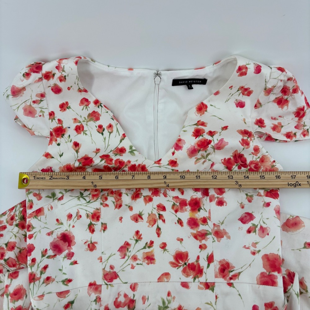 David‎ Meister Women Dress 6 White Floral Belted V-Neck Cap Sleeve Midi Cottage - Picture 5 of 11